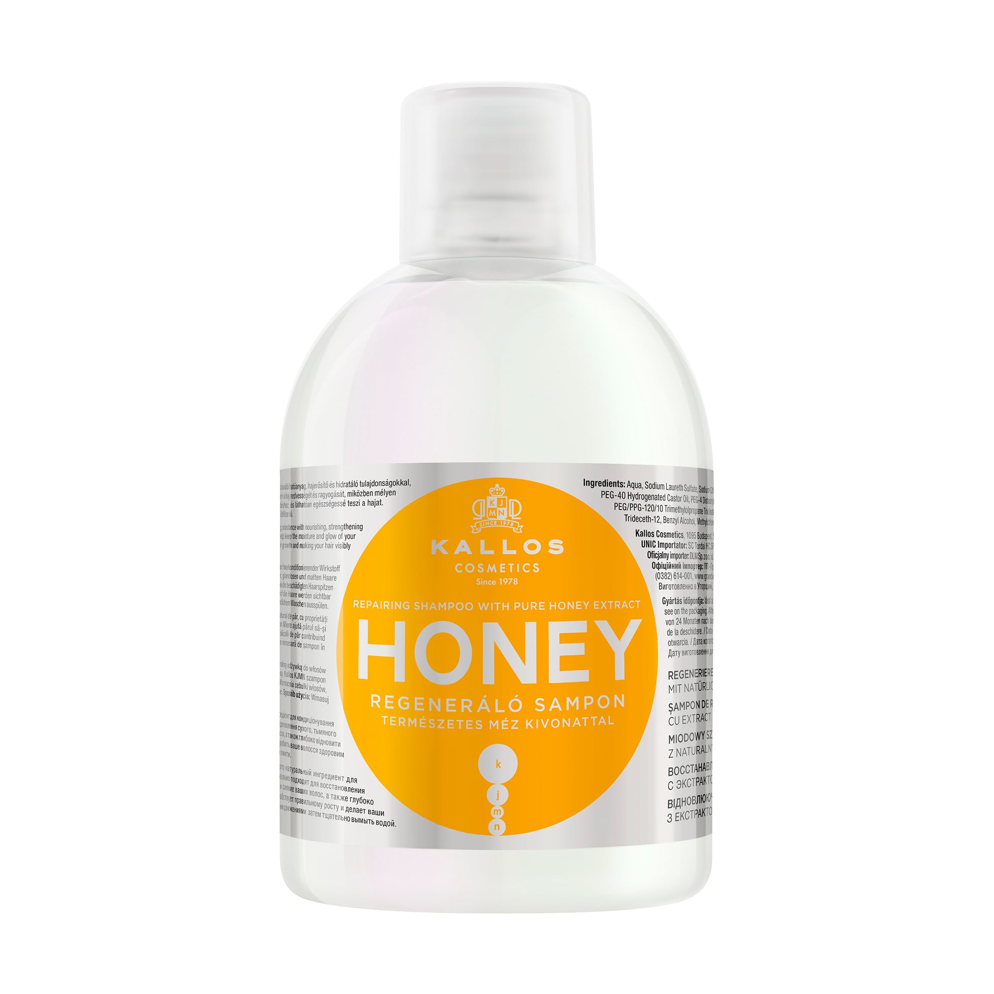Відновлювальний шампунь для волосся Kallos Cosmetics Repairing Shampoo With Pure Honey Extract з екстрактом меду, 1 л